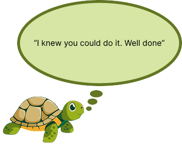 Turtle saying Well done you got all the questions right